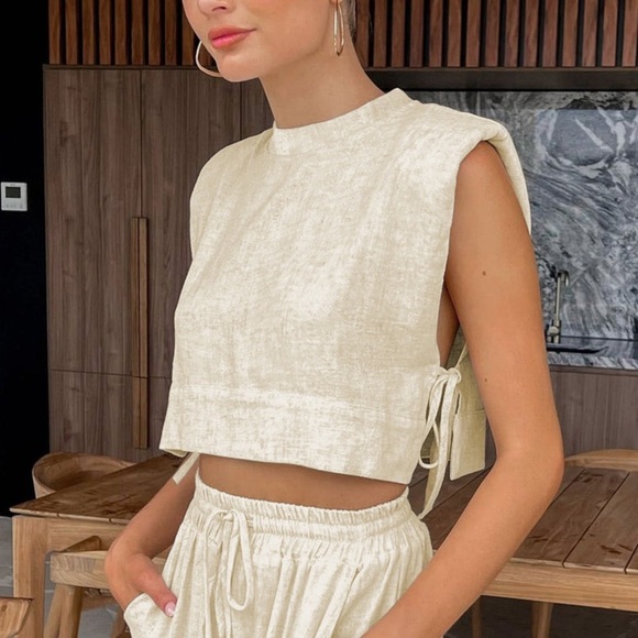 NWT - Commense Utility Linen Crop Top in Khaki - Size XS - Picture 2 of 5